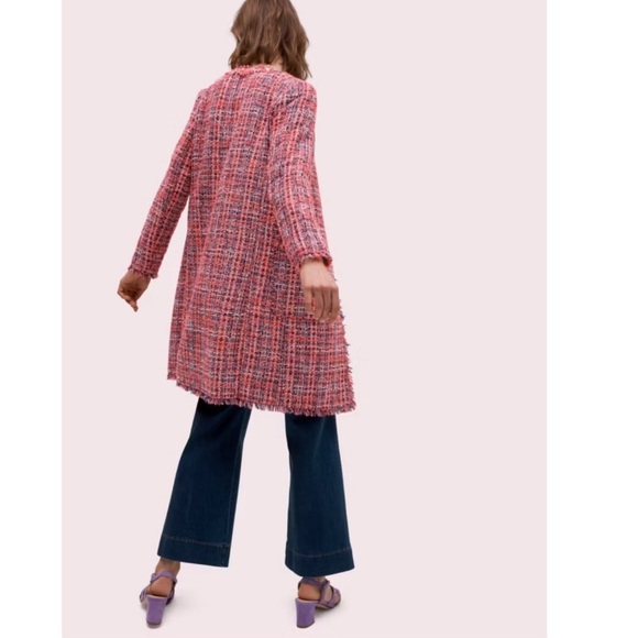 Kate Spade Tweed Open Front Fringe Peacoat Winter Jacket Preppy Pink 6 - Picture 3 of 11